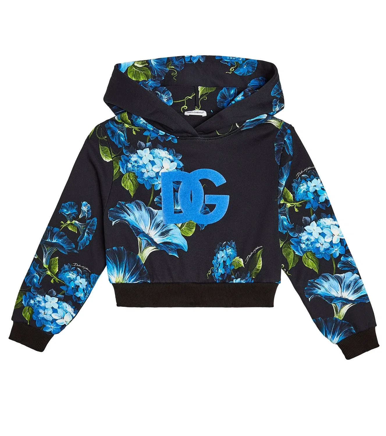Худи из хлопкового джерси с цветочным узором Dolce&Gabbana Kids, черный