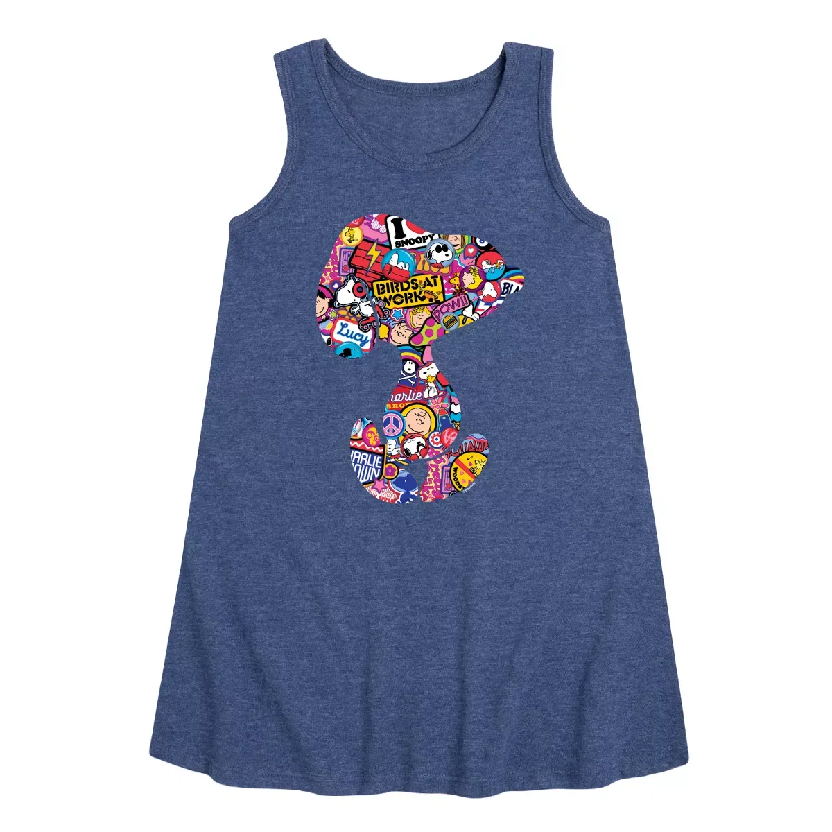 Детское платье-трапеция для девочек без рукавов Snoopy Silhouette Pattern Peanuts, Heather Navy