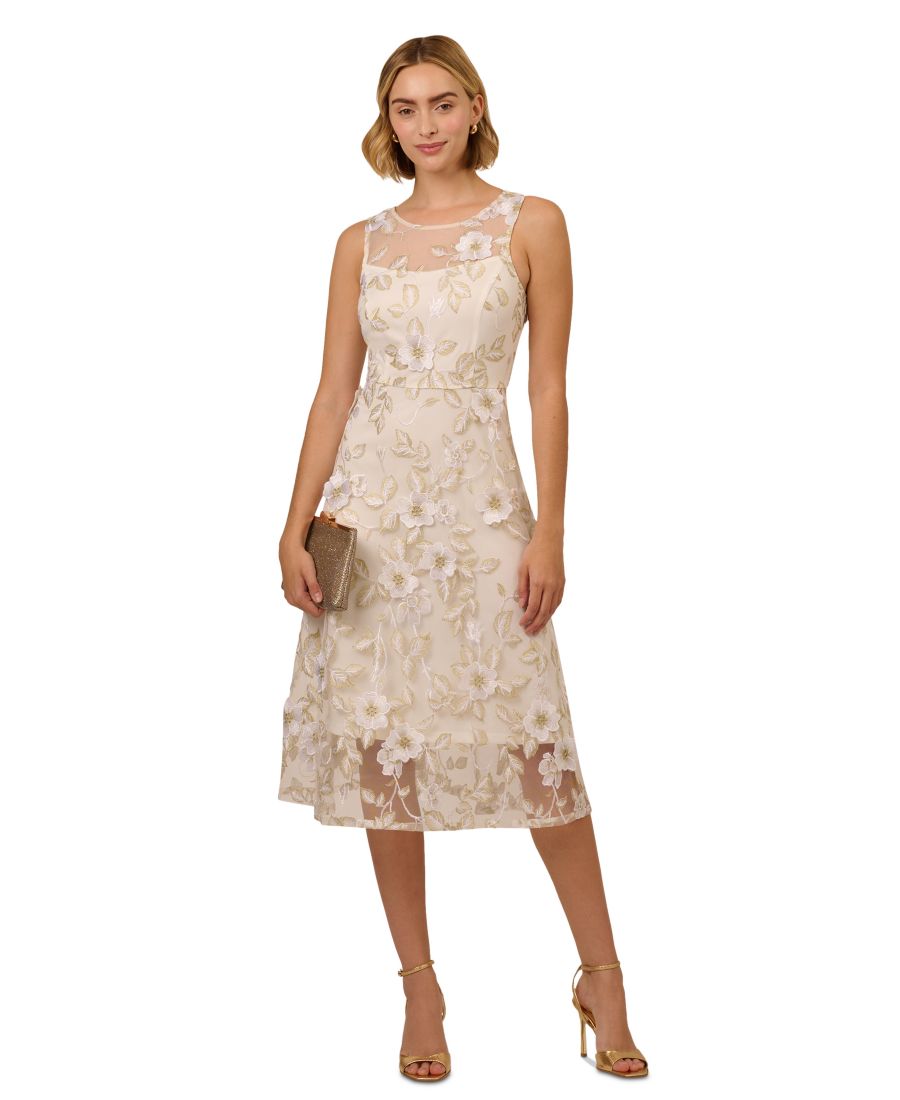 

Женское миди-платье с цветочной вышивкой и эффектом расклешенной юбки Adrianna Papell, Ivory/Gold