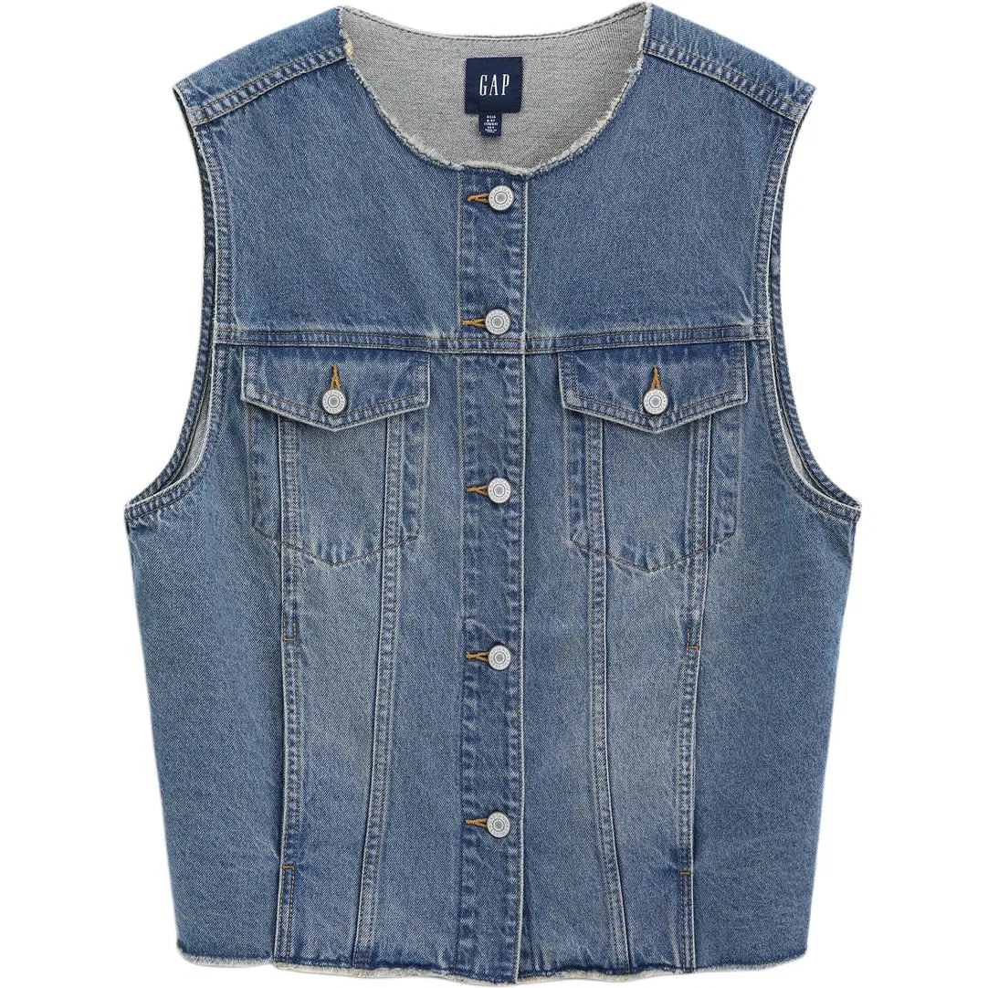 Женский топ-безрукавка с круглым вырезом Indigo Washed GAP, Цвет Indigo Washed