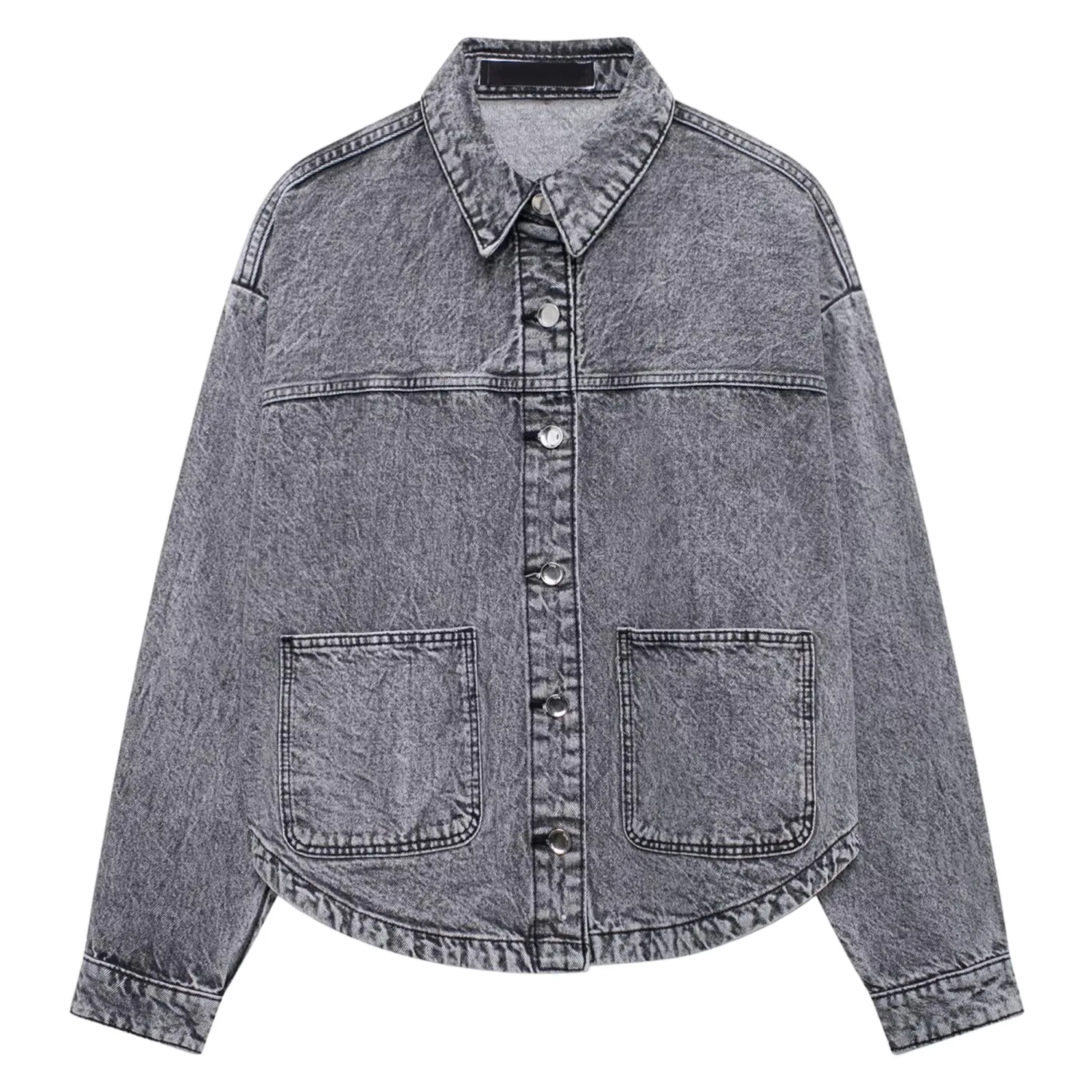 Женская джинсовая куртка oversize с пуговицами и карманами, Grigio