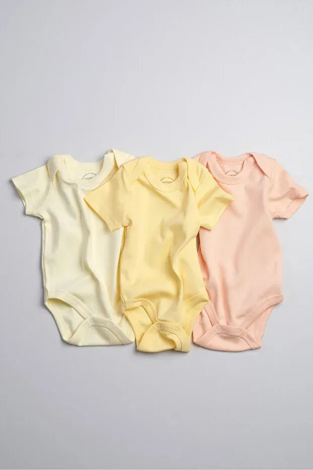 Детский комплект боди-слипов с коротким рукавом Bondberro, Salmon - Dirty Yellow - Yellow — фото 2