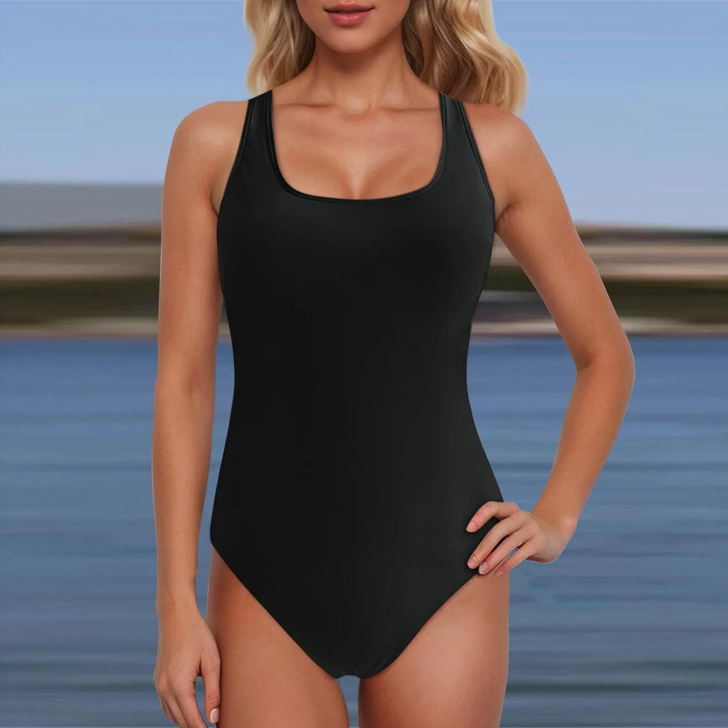 Женский слитный купальник с контролем живота Double-breasted, Black — фото 2