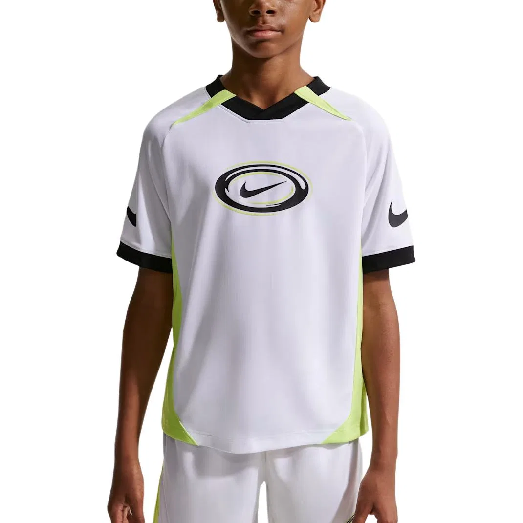 Детская быстросохнущая футболка Nike V Neck, White/Light Lime/Black
