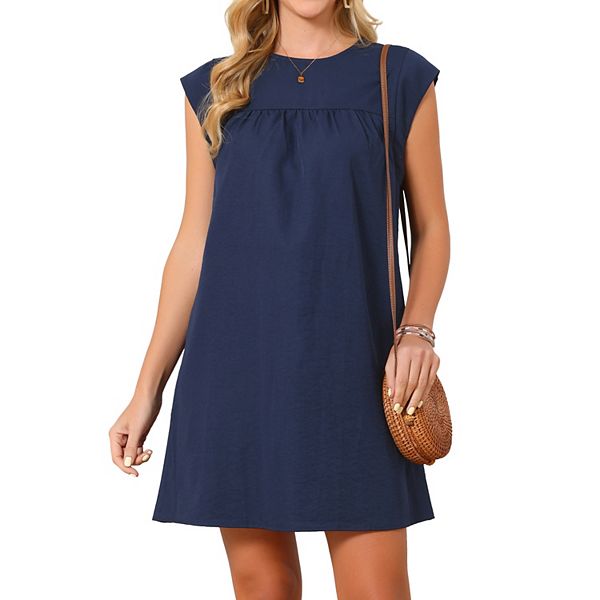

Женское летнее платье-туника с коротким рукавом и сборками Inspire Chic, Dark Blue