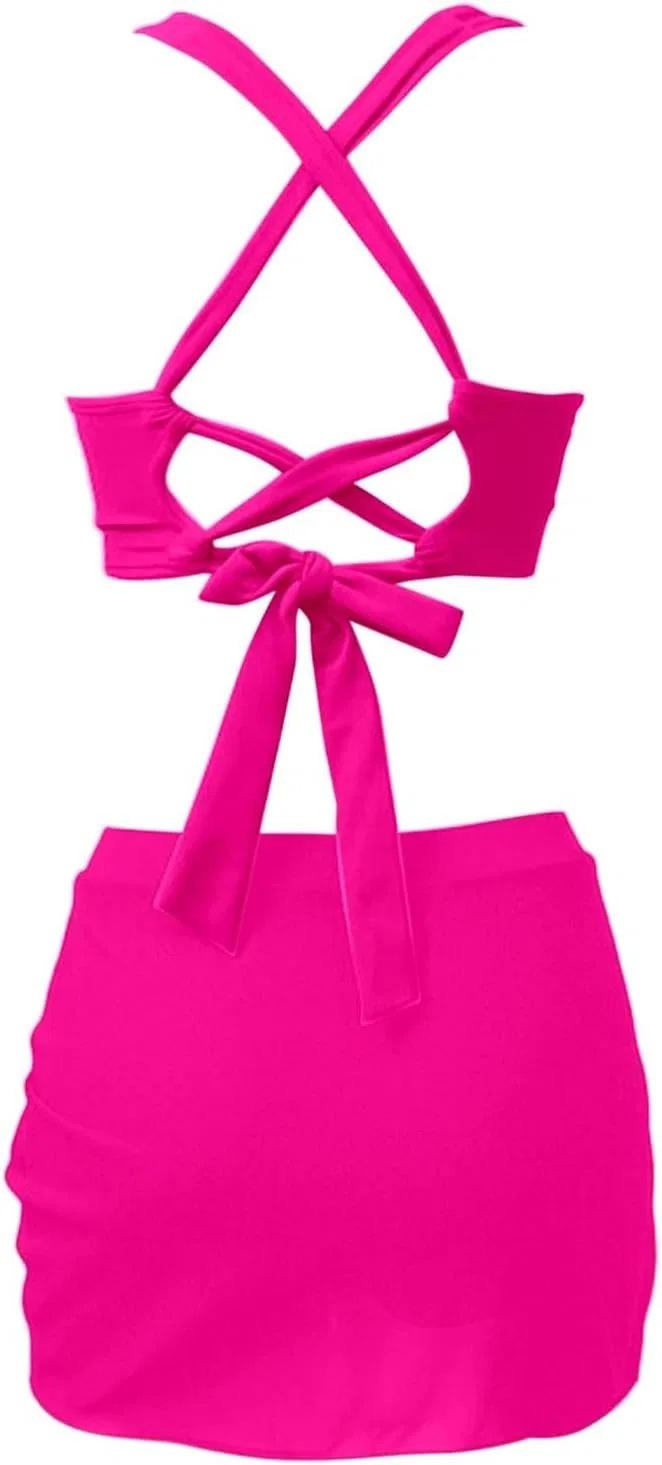 Женский бикини-комплект с завышенной талией и утяжкой Crisscross, Hot Pink — фото 3