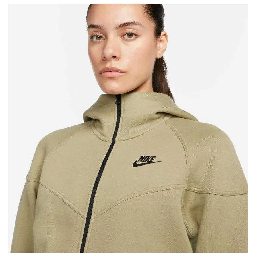 Женский свитшот с капюшоном и полной застежкой-молнией Nike Tech Fleece Full-Zip Hoodie, Хаки — фото 3
