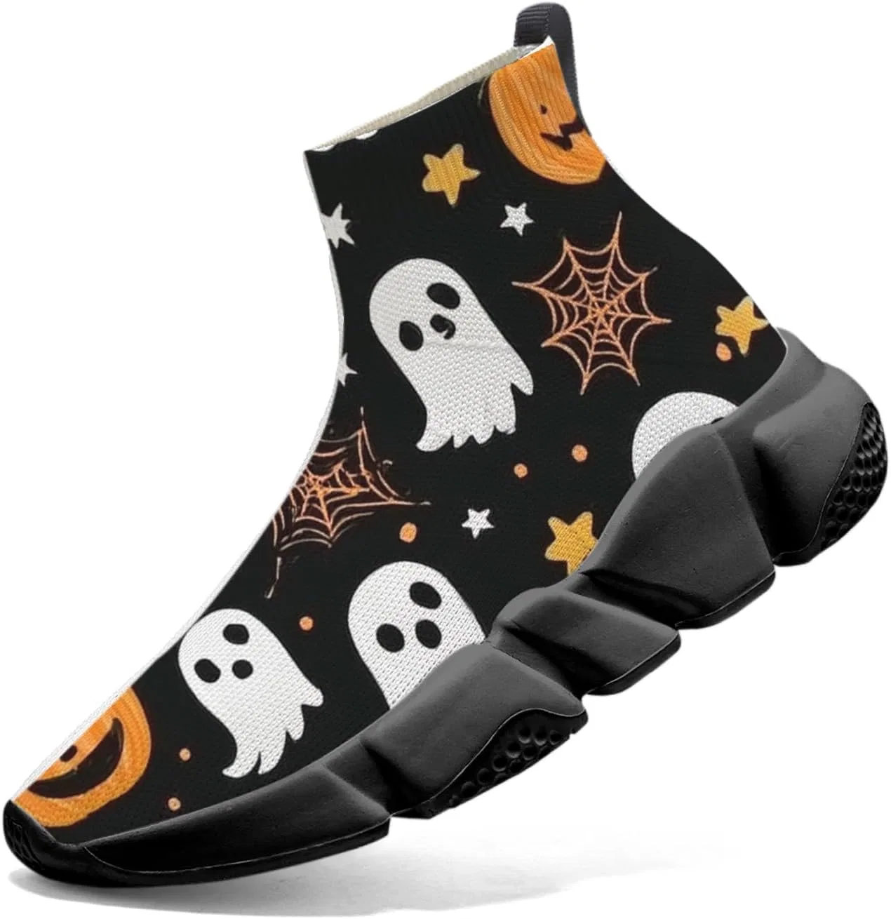 Детские дышащие слипоны с принтом Halloween Knit Sock Sneakers Mahekot, Black