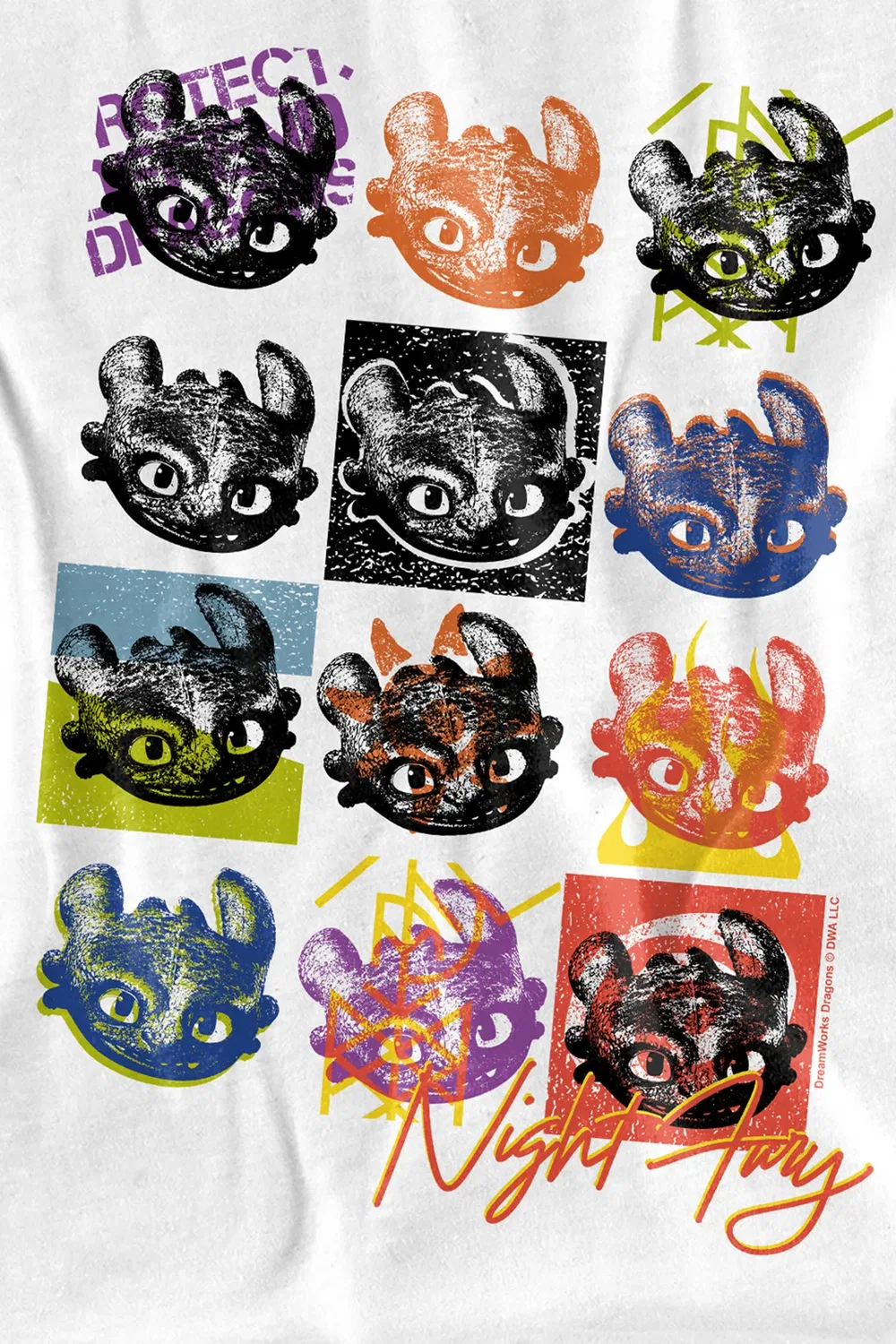 Детская футболка с принтом Toothless Lino Print Squares Nbcu, White — фото 2
