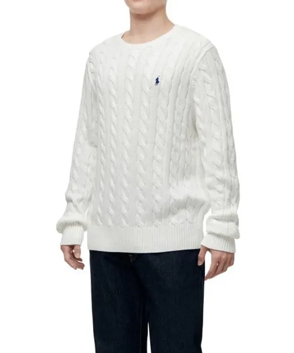 Свитер из хлопка, кабельная вязка, Polo Ralph Lauren, белый — фото 3