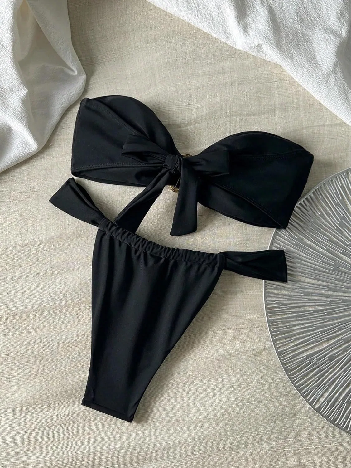 Женский бикини-сет с кольцом Bandeau, Black — фото 2