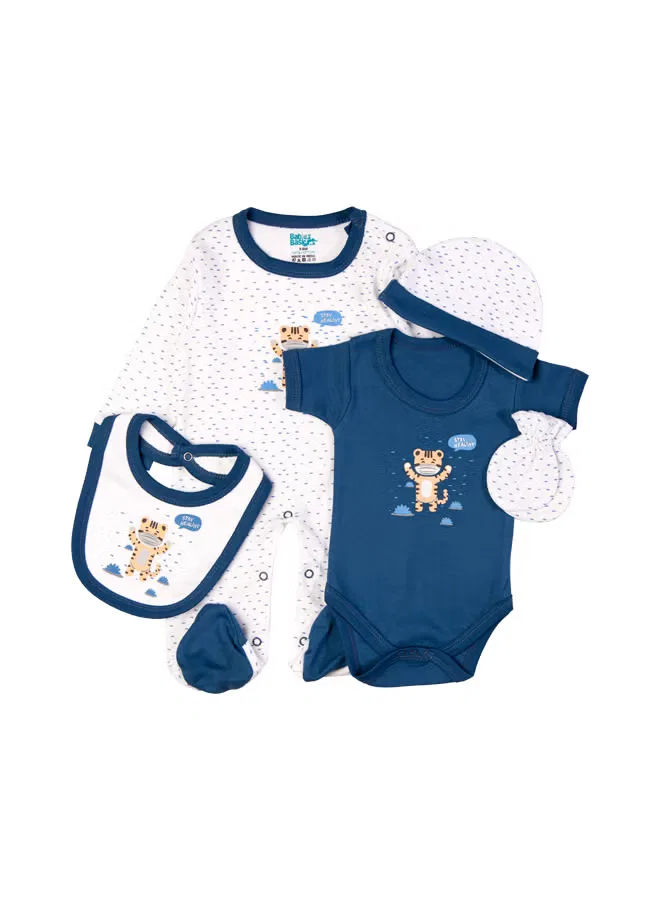 Комплект из 5 предметов хлопковый с кукольным платьем Babies Basic, голубой — фото 2