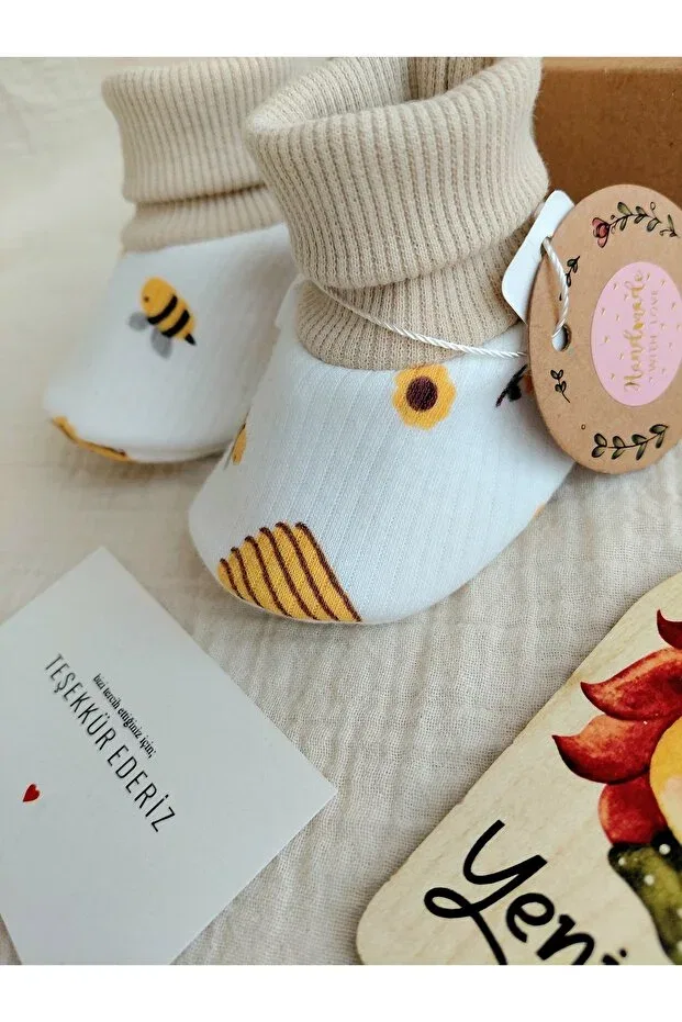 Детские пинетки для девочек с принтом Honey+Bee Zsz Tasarım, Yellow — фото 2