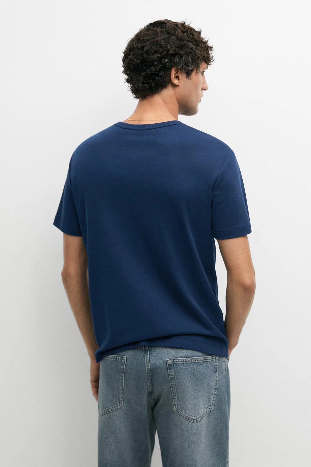 Футболка с коротким рукавом Massimo Dutti, из 100% хлопка, выцветший пеトロлеум-синий — фото 3