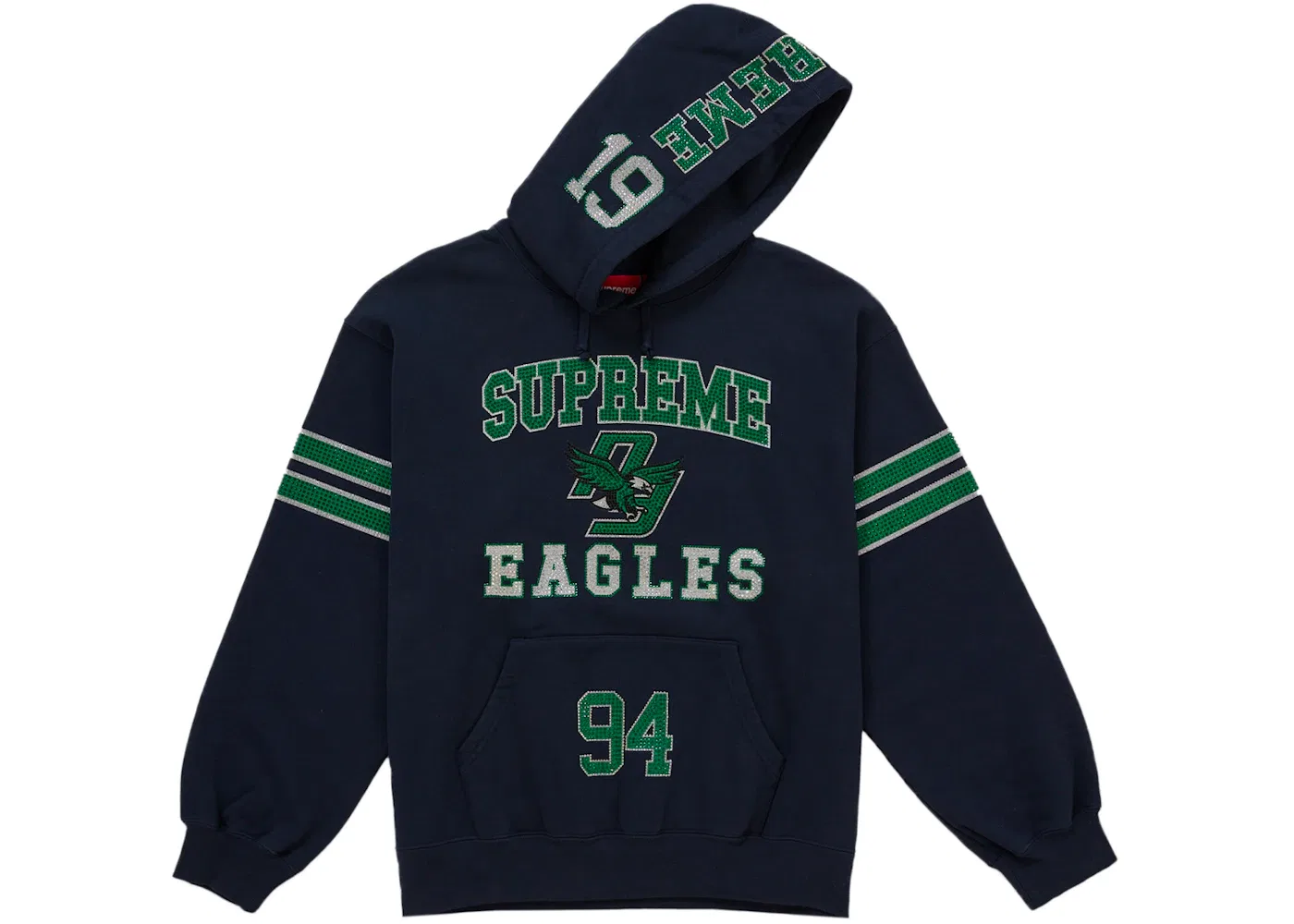 Мужское худи с капюшоном с принтом Supreme Rhinestone Eagle, темно-синий — фото 2