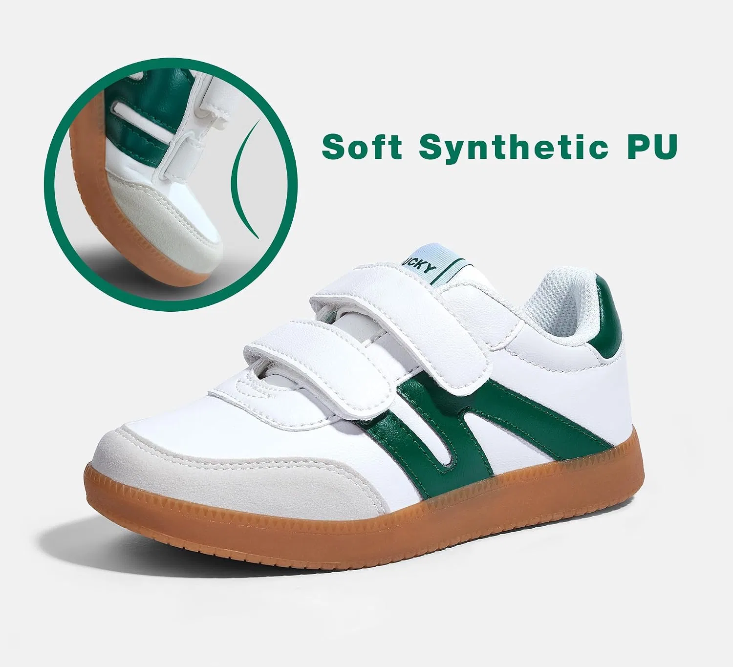 Детские кроссовки для девочек с ретро-принтом LUCKY STEP, White/Green — фото 3