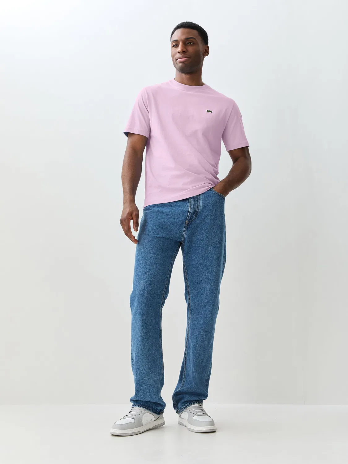 Lacoste Светло-розовая хлопковая футболка свободного кроя из джерси — фото 2
