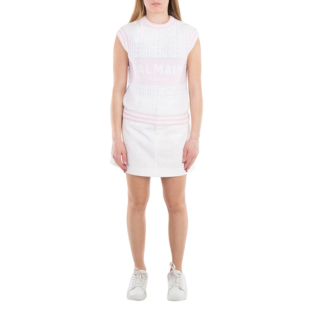 Юбка джинсовая мини-трапеция Trapeze Western Denim Mini Skirt Balmain, White — фото 4