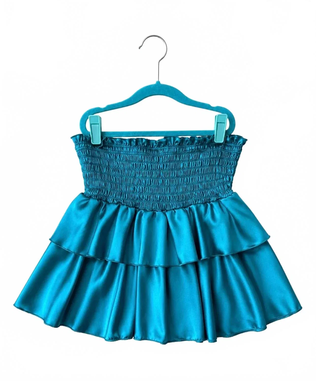 Детская юбка-мини с оборками и присборенной резинкой Amber Smocked Ruffle Cheryl Creations, Turquoise Blue — фото 2