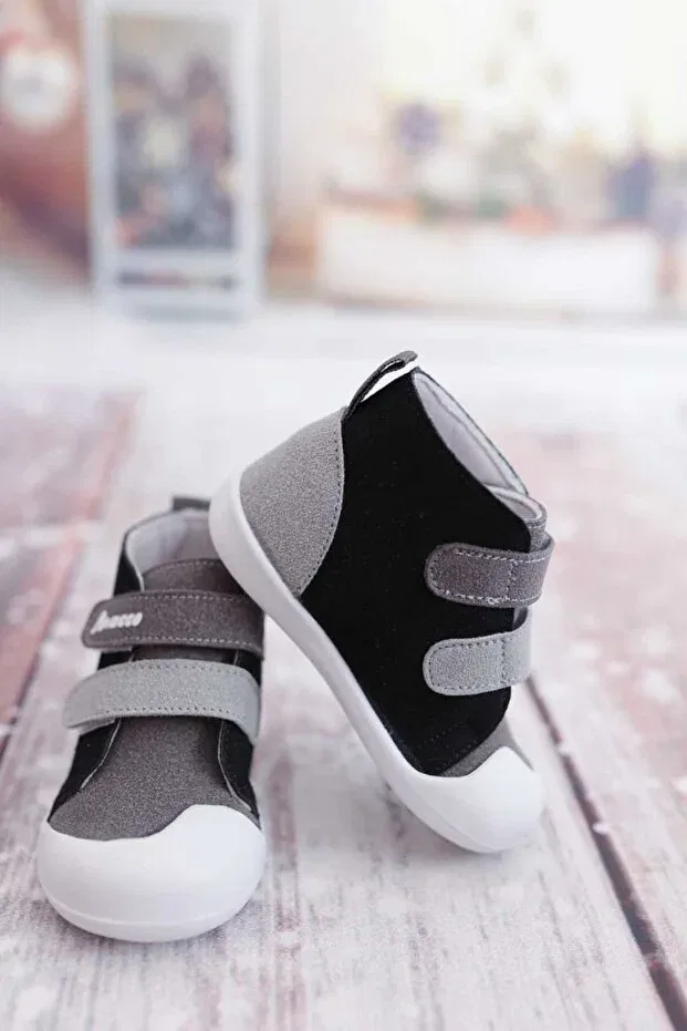 Детские туфли для мальчиков с липучкой First Step Macco Shoes, Black — фото 3