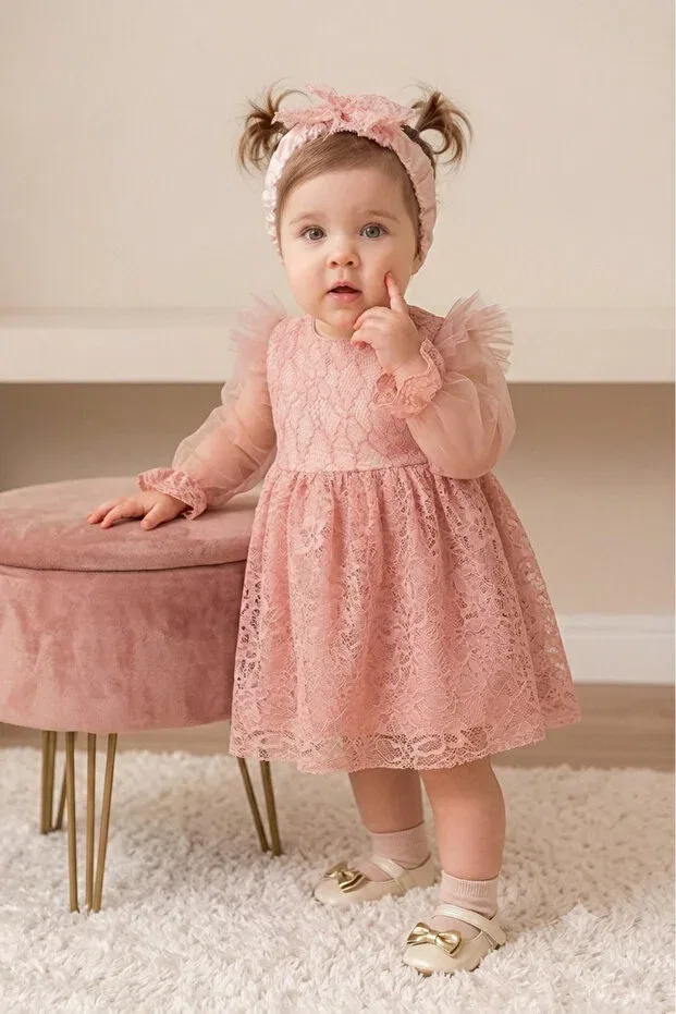Детское платье для девочек кружевное Eray Kids, Powder — фото 4