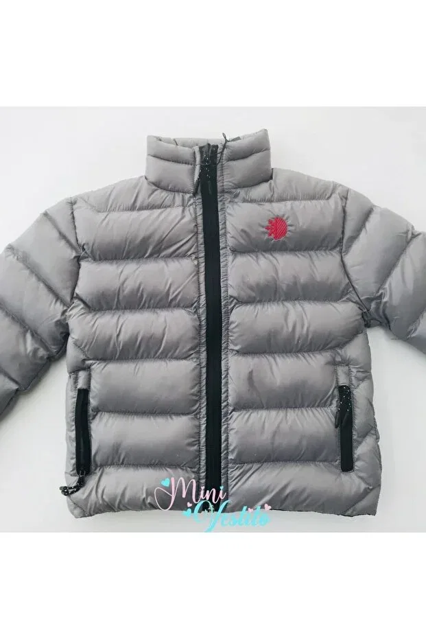 Детский зимнее пуховик для девочек с длинным рукавом Roberto fiber Minivestito, Gray — фото 4