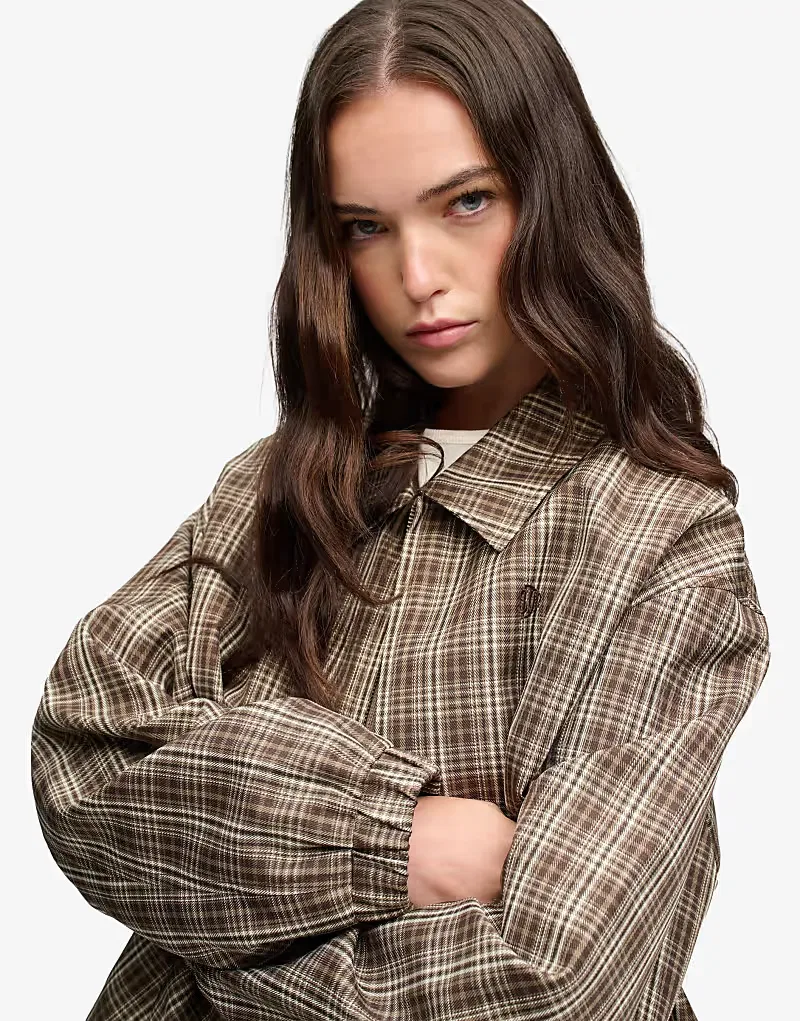 Куртка-бомбер Superdry Check оверсайз в клетку каштаново-коричневый