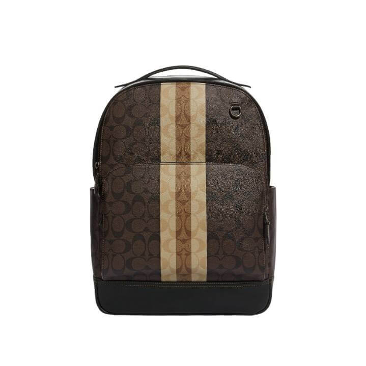 

Рюкзак Coach Outlet Graham In Blocked Signature Canvas With Varsity Stripe, бронзовый/коричневый