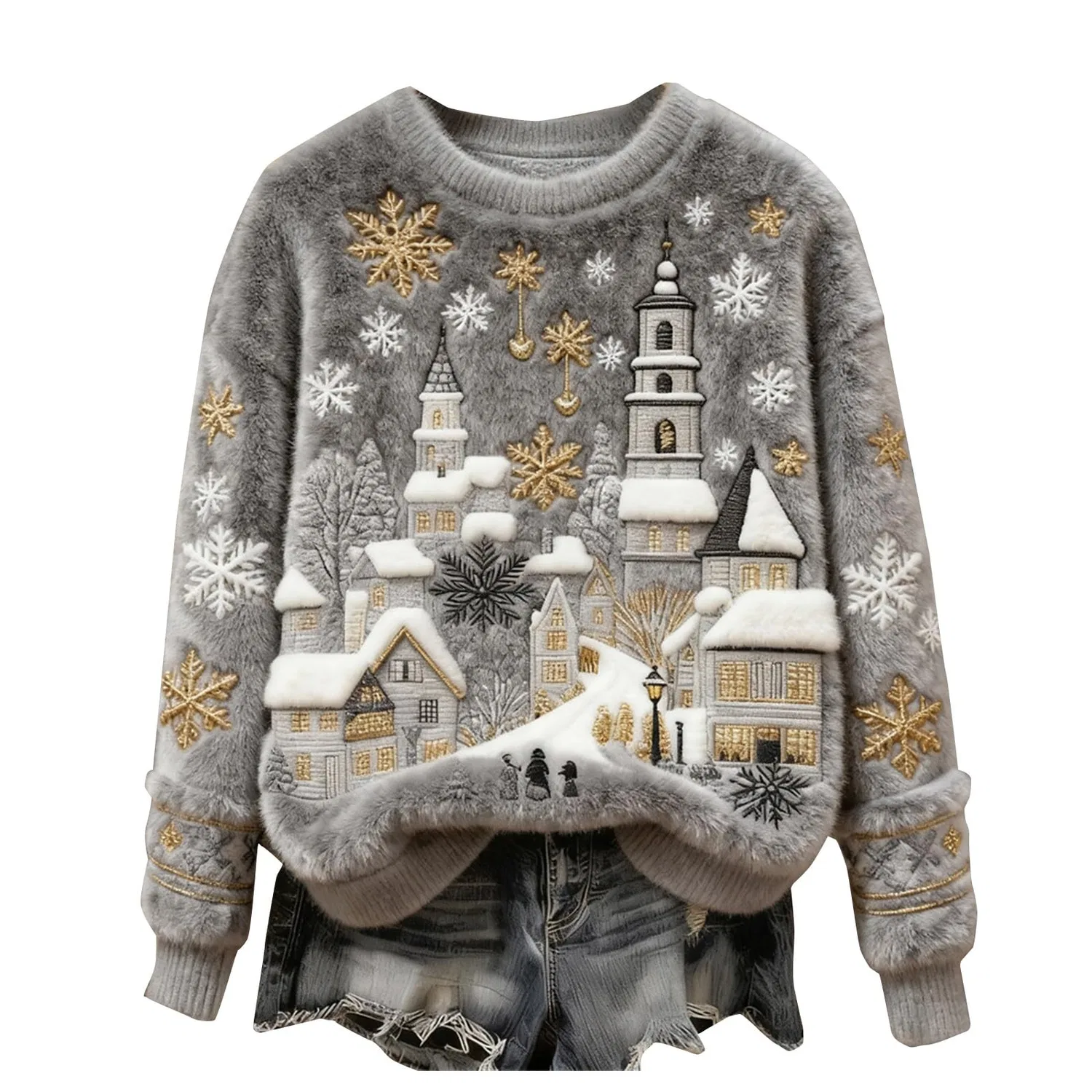 Женский свитшот с принтом Christmas City из фланели, Grey