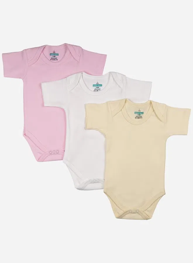Боди-комбинезон с коротким рукавом, комплект из 3 штук, Babies Basic, розовый