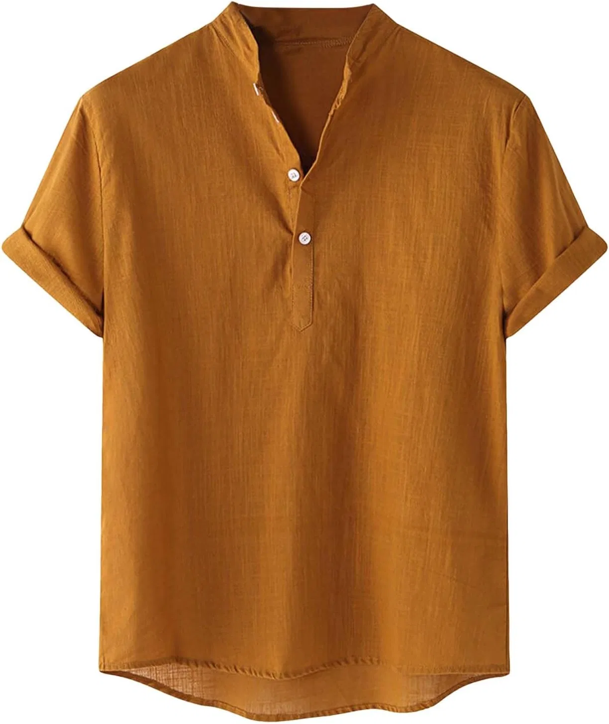 Мужская футболка с V-образным вырезом и воротником на пуговицах, Cotton Linen, Yellow