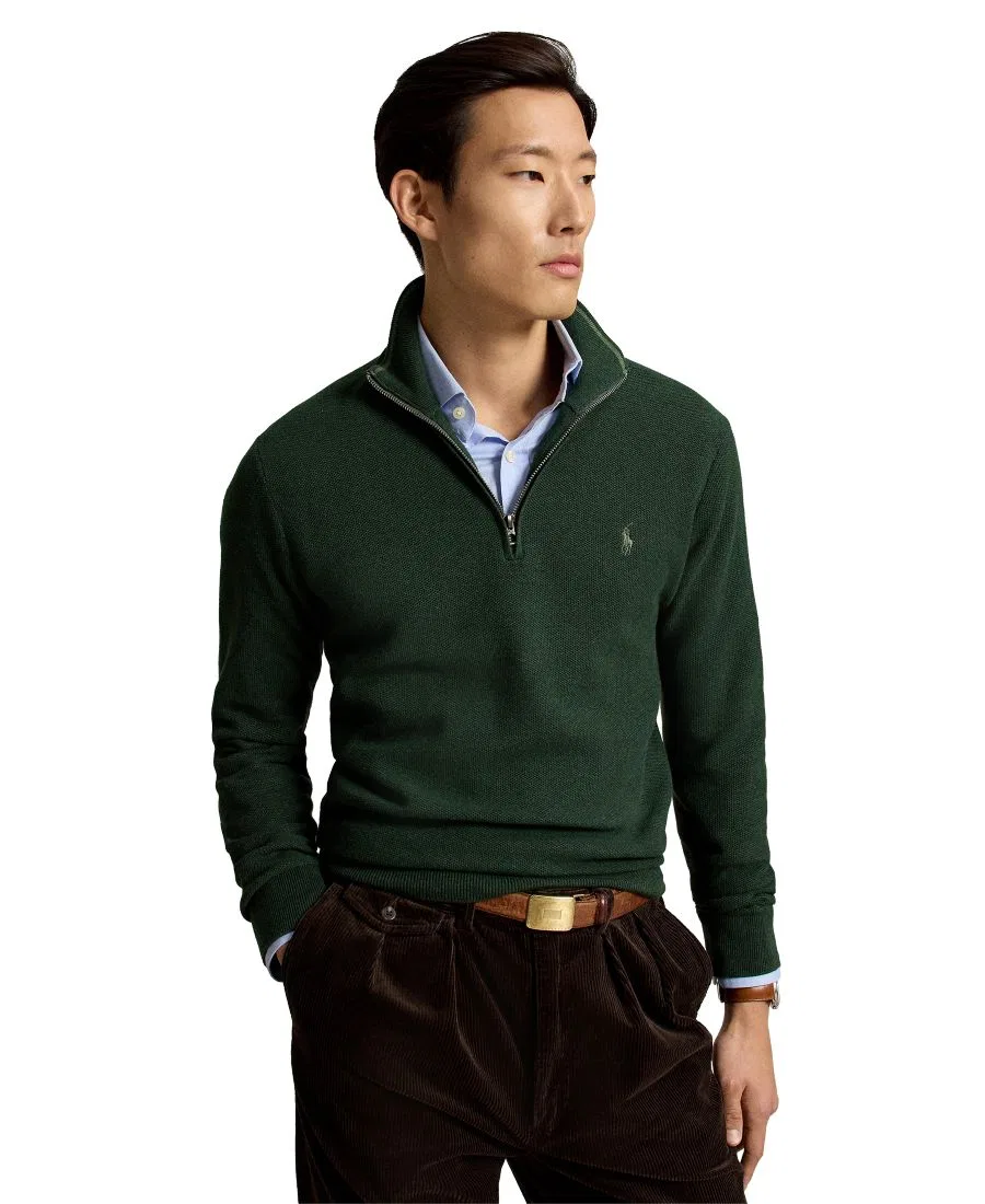 Свитер с воротником-поло из хлопка Polo Ralph Lauren, Lodgepole Pine Heather