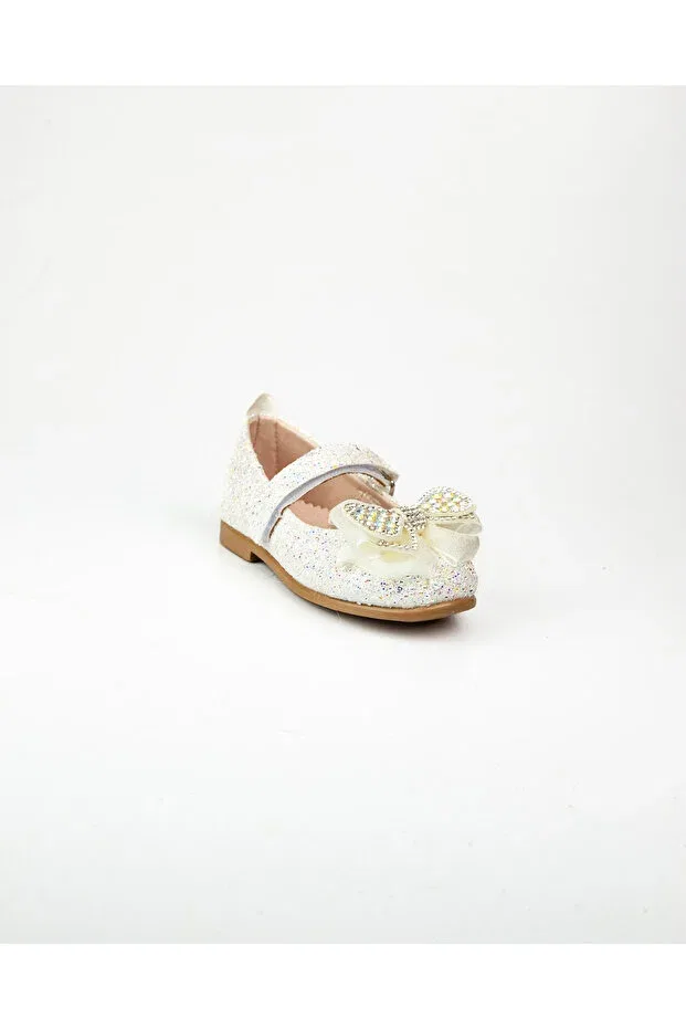 Детские балетки с блестками 612 White Glittery Scarf Baby Girl Ballerina Ballet Shoes Minican, White