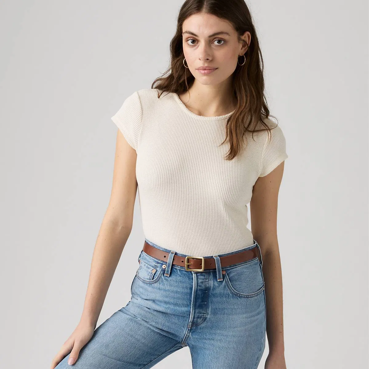 Футболка с вафельной отделкой из сухих продуктов Levi's, Egret - White