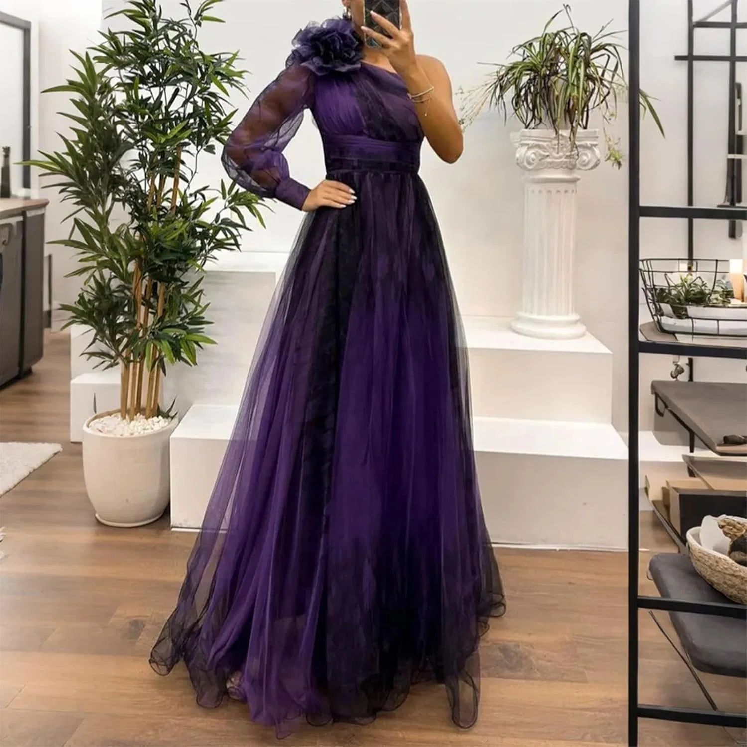 Женское вечернее платье с воланами и драпировкой, C-dark Purple — фото 3