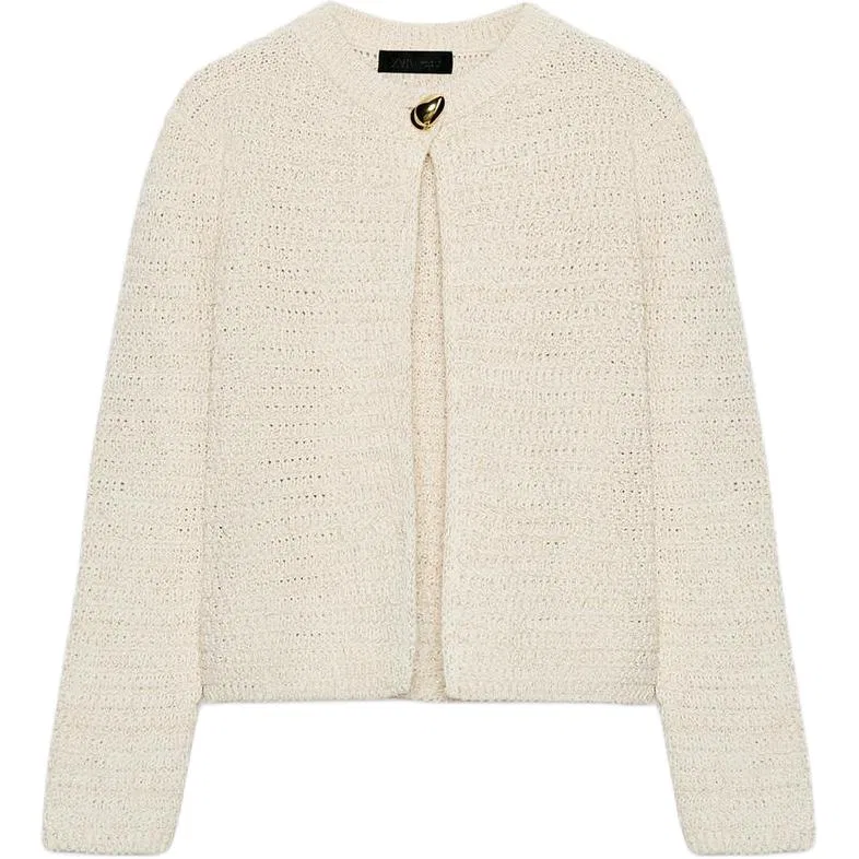 Женский кардиган с круглым вырезом, Raw White, ZARA