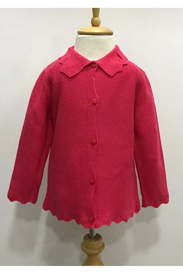 Детский вязаное кардиган для девочек с воротником Basics Çikoby, Red