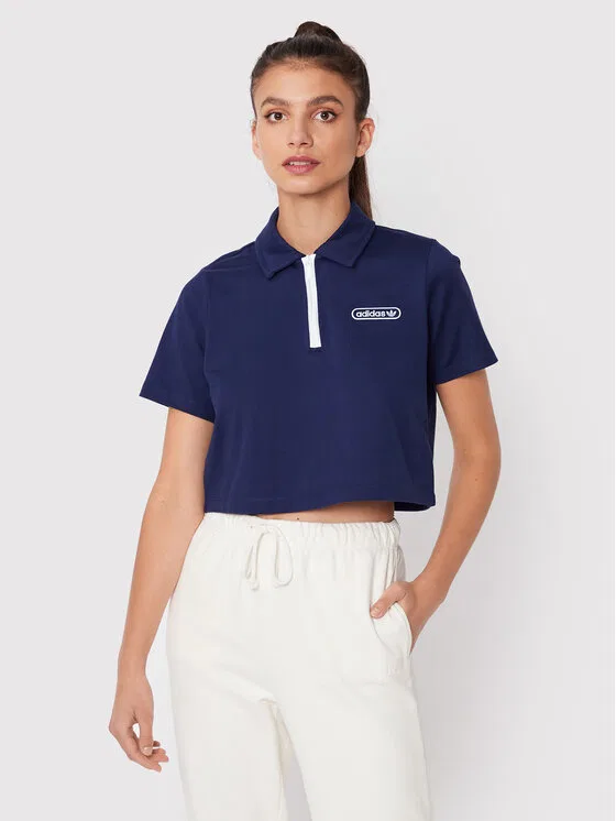 Поло relaxed fit Crop Adidas, темно-синий