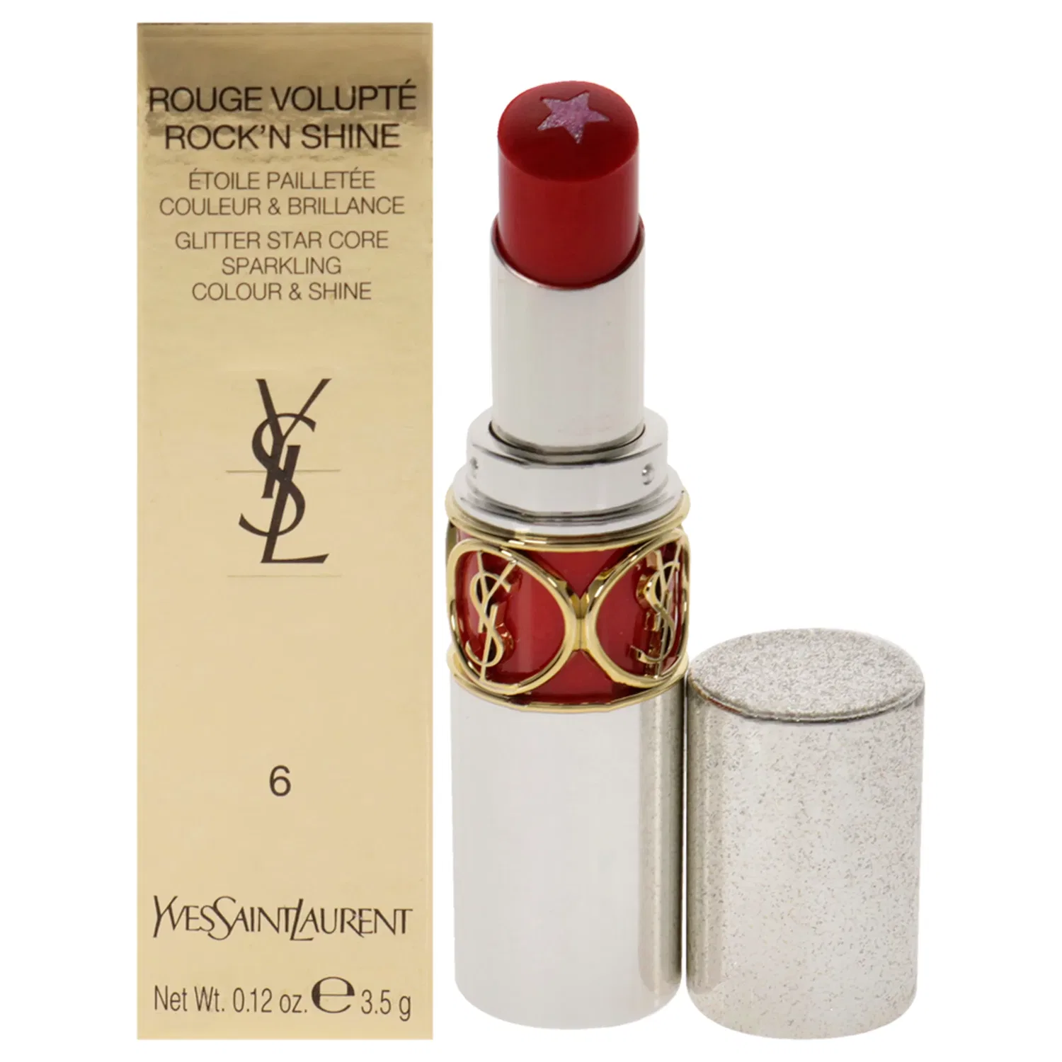 Помада Rouge Volupte RockN Shine Lipstick - 06 Orange Speaker от Yves Saint Laurent для женщин - 0,12 унции