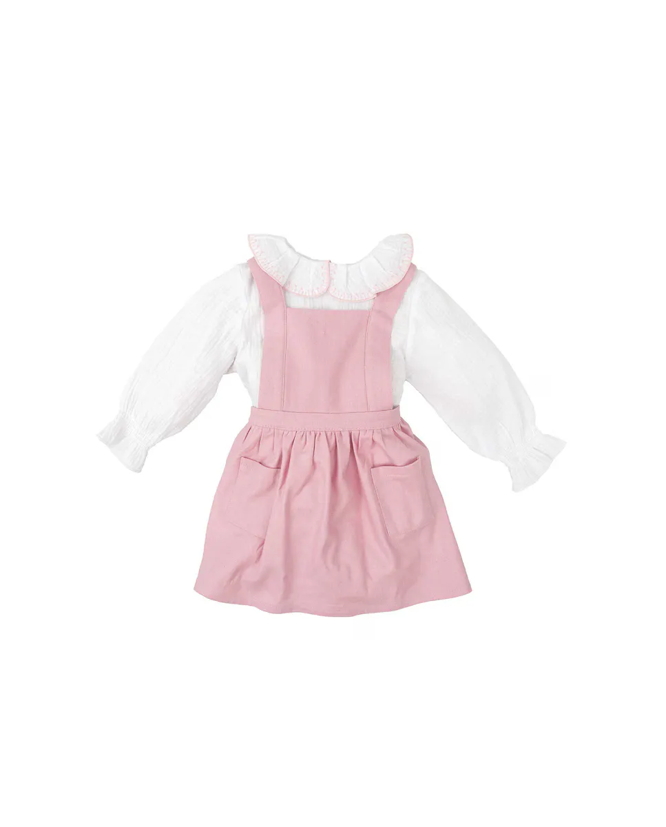 

Комплект из блузки и сарафан для девочки из однотонной ткани BABIDÚ, цвет Rosa