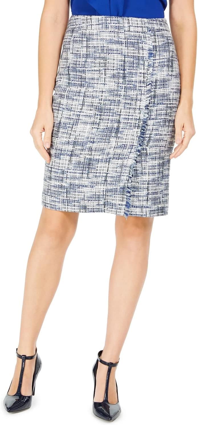 

Женская юбка-карандаш из твида с бахромой от Calvin Klein, Regatta Multi