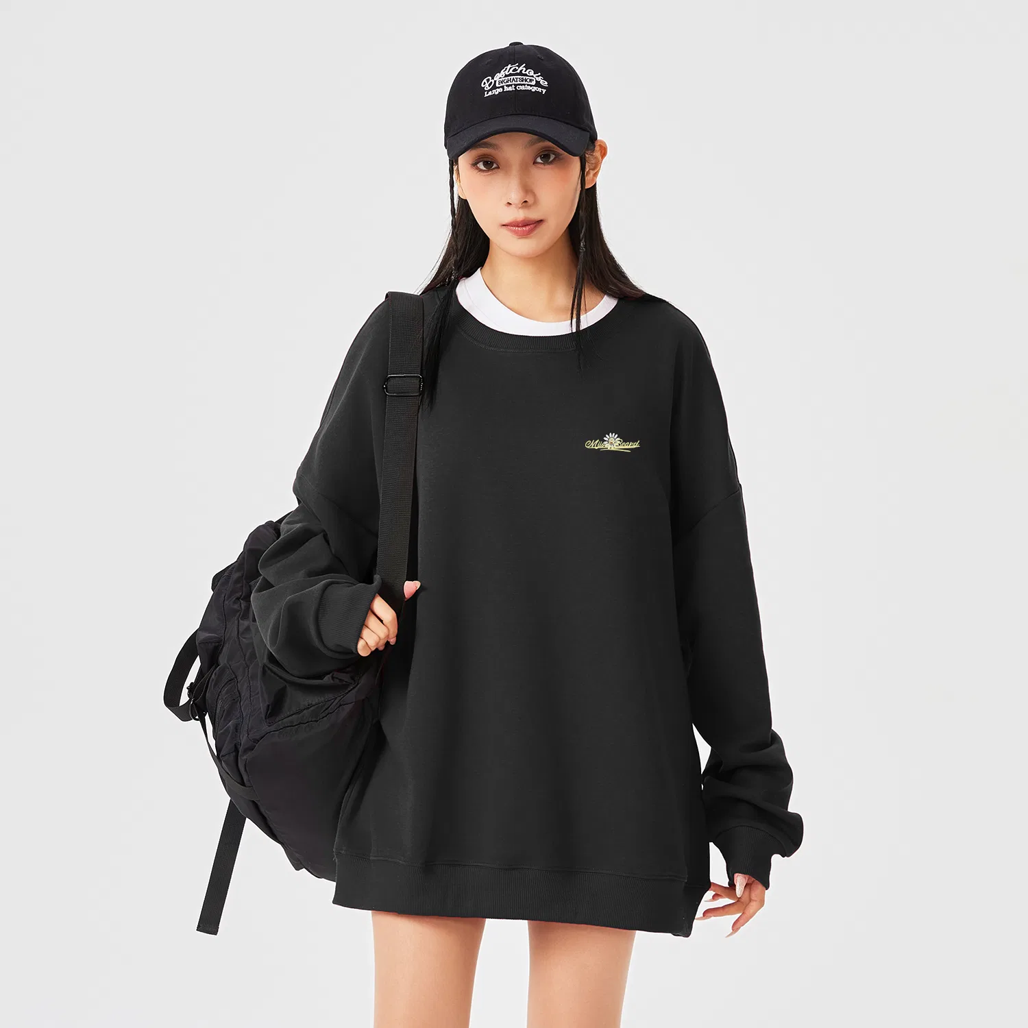 Детский свитшот с круглым вырезом, свободного кроя Hip-Hop Street MIIOW, Black — фото 4