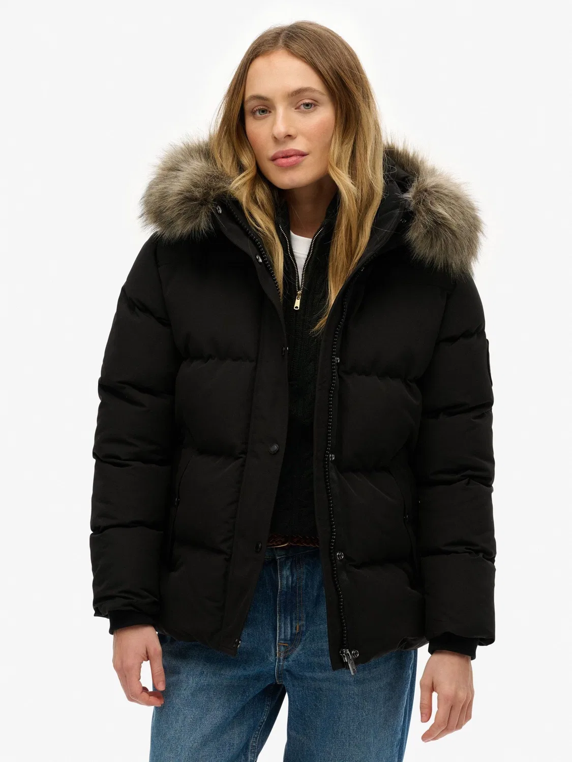 Пуховик куртка Everest Five Baffle Puffer Superdry, черный — фото 2