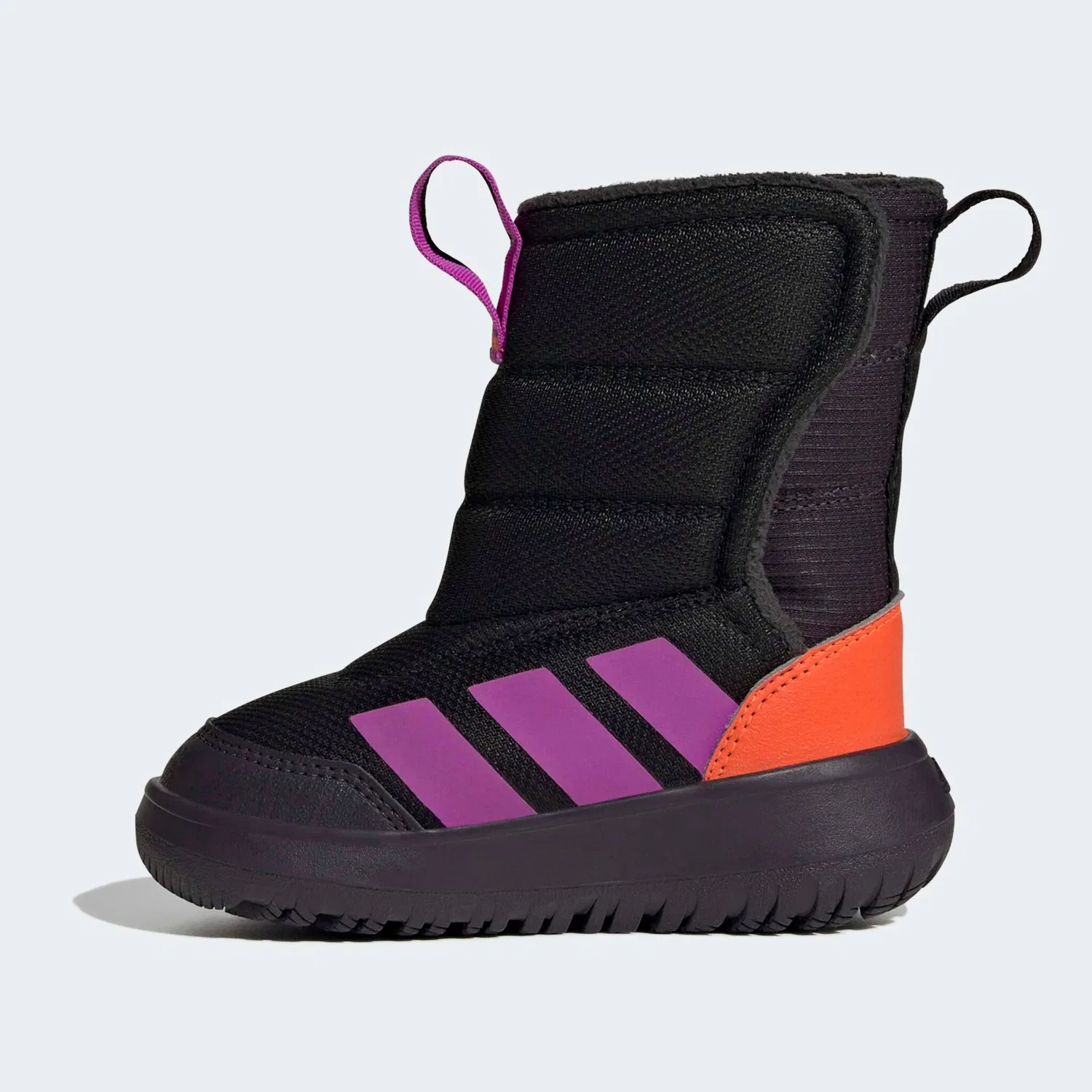 Детские зимние ботинки на липучке Adidas Sportswear, Core Black / Purple Burst / Impact Orange — фото 2