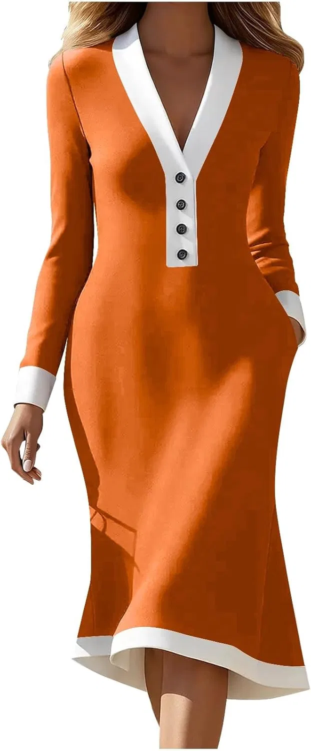 Женское платье-футляр цветочный принт Casual Fishtail Dress, Orange