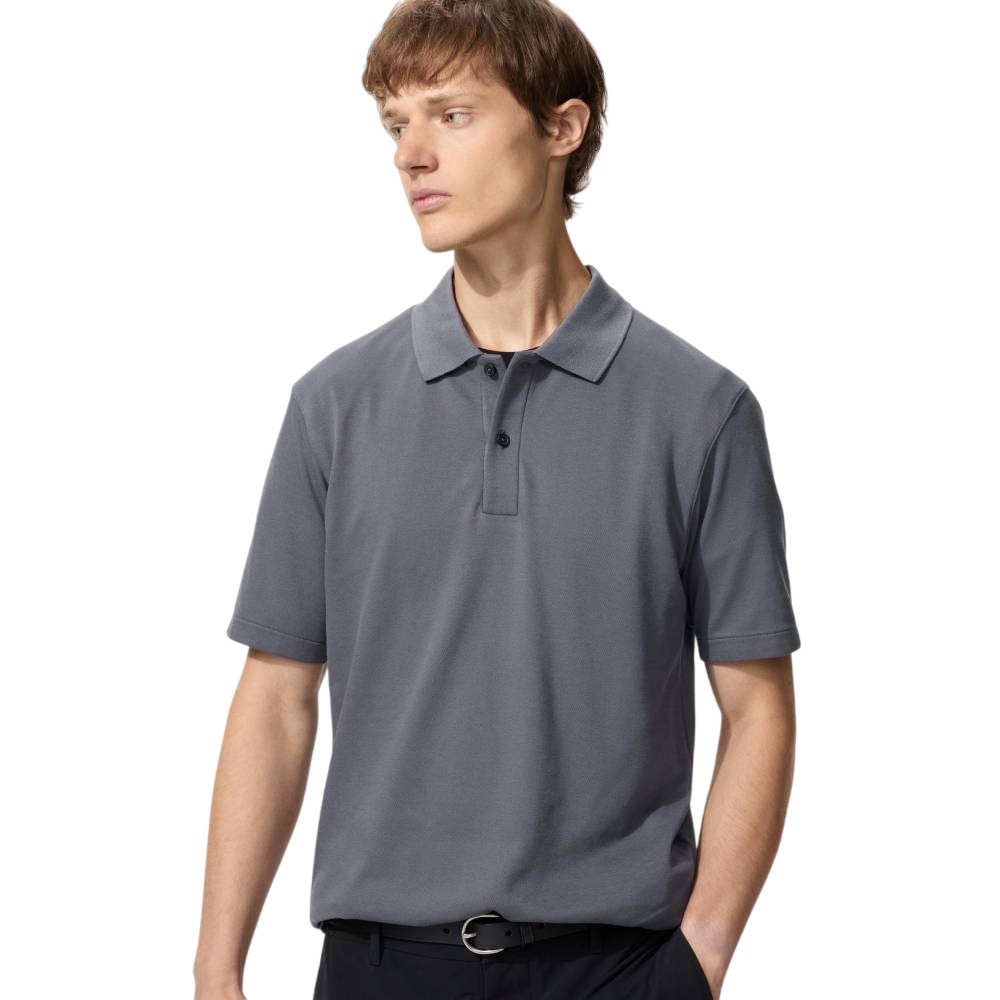 Футболка-поло Uniqlo AIRism Cotton Pique Unisex, 08 темно-серый