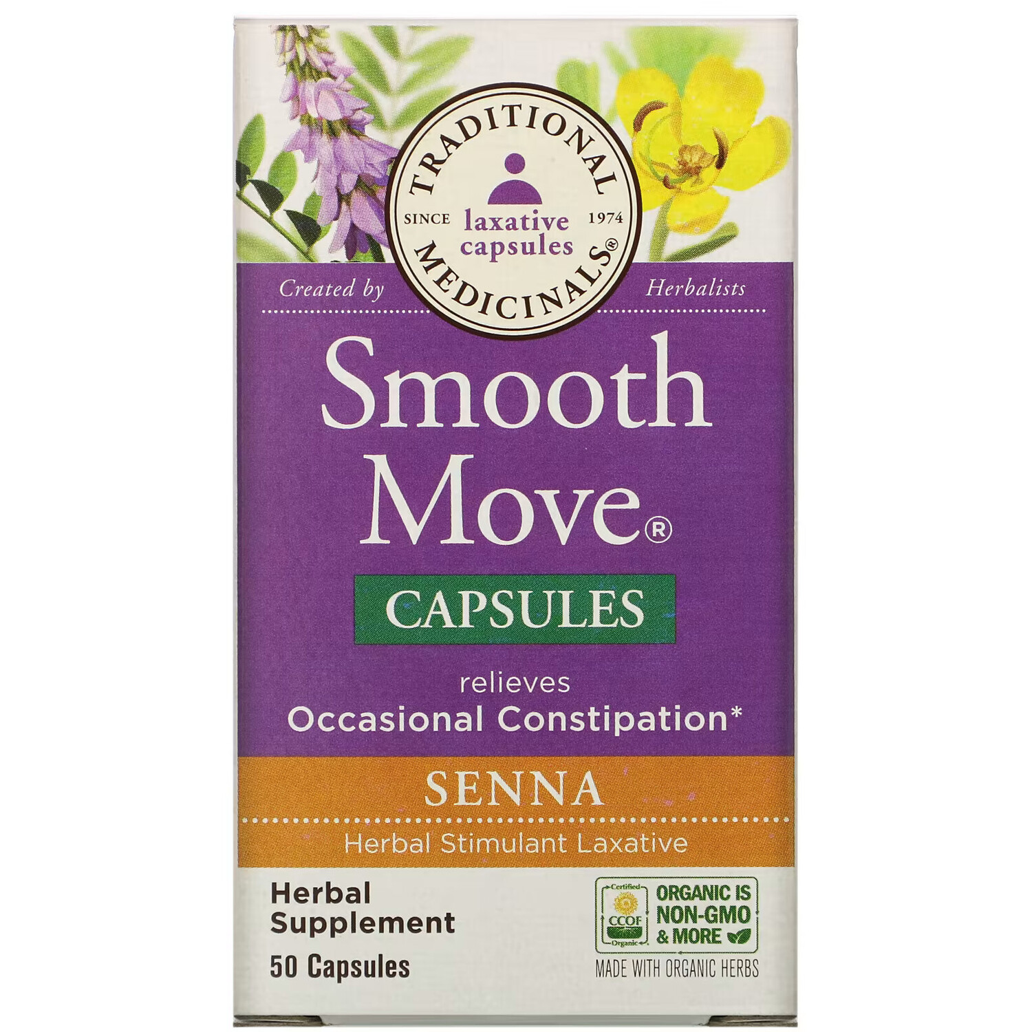 

Traditional Medicinals, Smooth Move Capsules, сенна, 50 капсул