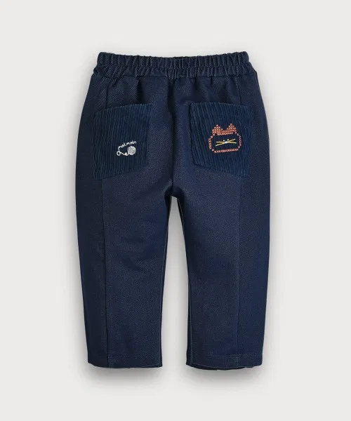 Детские джинсовые брюки из твила с вышивкой, модель Cat Twill Denim Pants, moimoln, Navy — фото 3