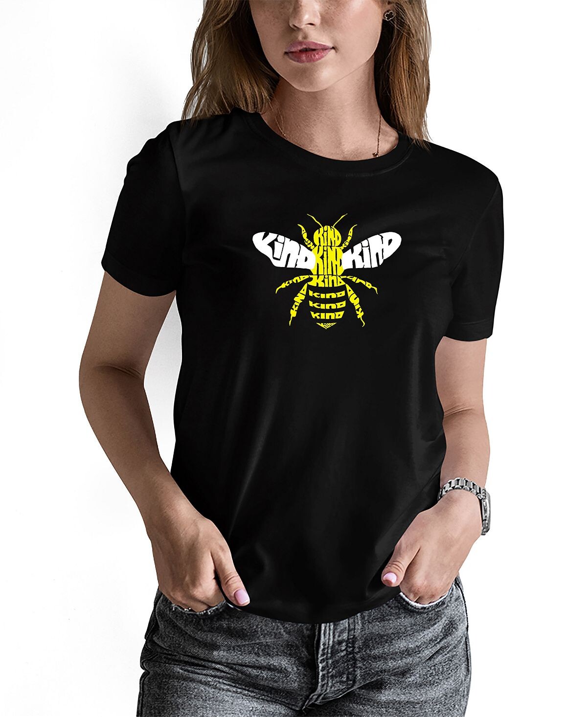 

Женская футболка с надписью Bee Kind Word Art LA Pop Art, черный