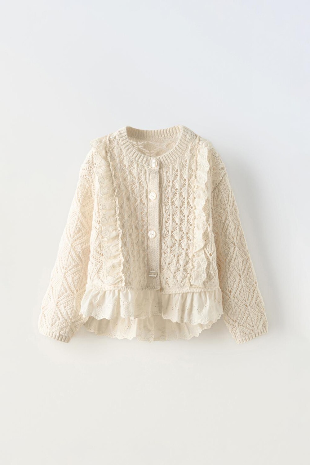 

Вязаный кардиган с оборками ZARA, экрю